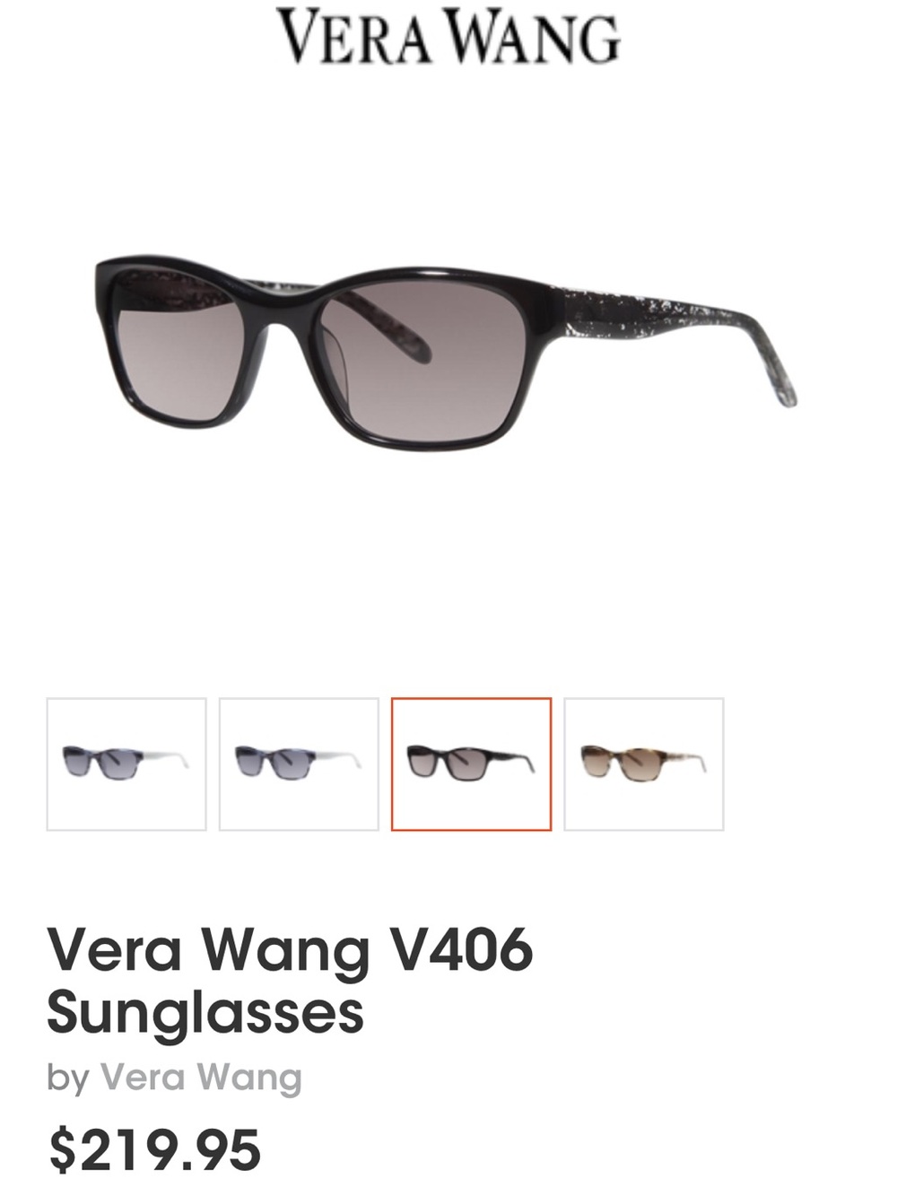 Vera Wang Black Frame Sunglasses with Gradient Gray Lenses